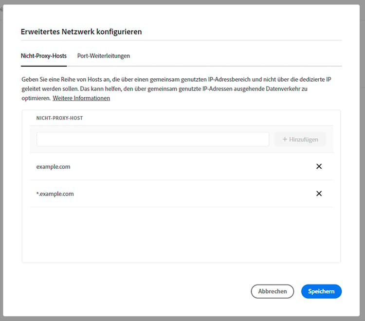 Hinzufügen von Nicht-Proxy-Hosts