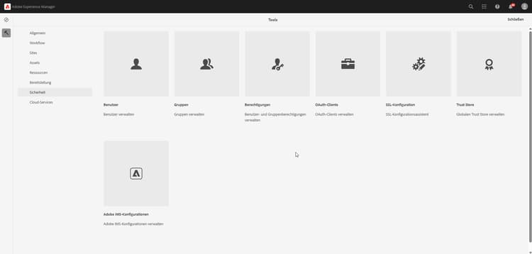 Karte „Berechtigungen“ auf der Touch-optimierten Benutzeroberfläche