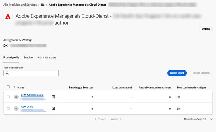 Suffixe in der Admin Console