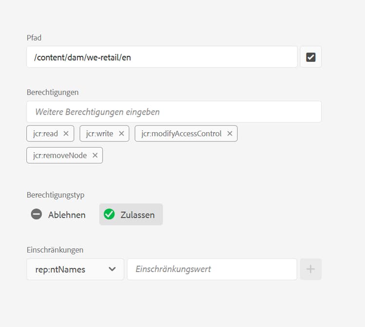 Berechtigung auswählen