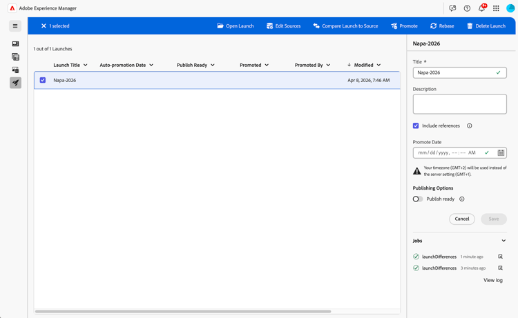 Symbolleiste mit Launch-Aktionen in der Konsole