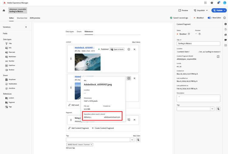 Inhaltsfragmenteditor – Asset aus Remote-Repository