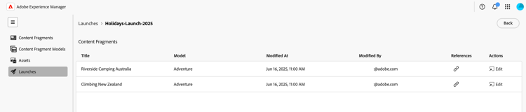 Bearbeiten von Launch-Inhalten