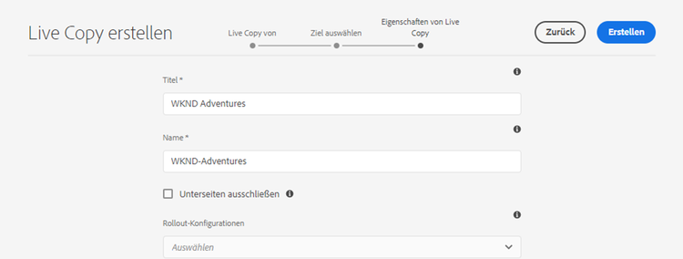 Eigenschaften von Live Copy