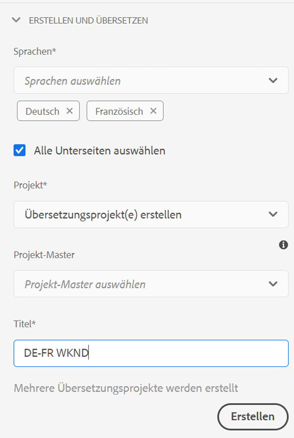 Übersetzungsprojekt erstellen