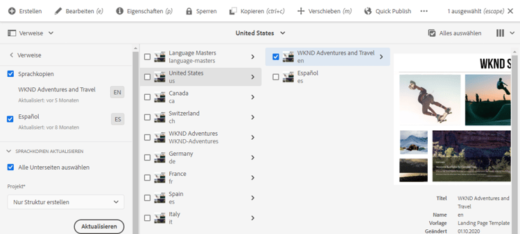 Aktualisieren von Sprachkopien