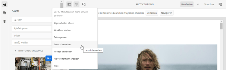 Launch von Site-Informationen aus bewerben