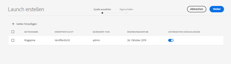 Launch-Quelle auswählen