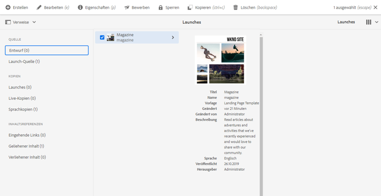 Sites-Konsole – Launch-Quelle