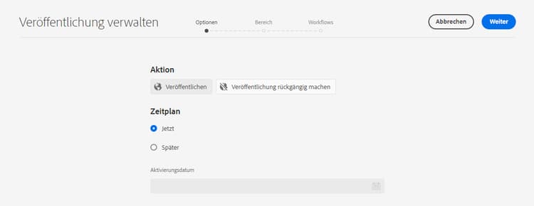 Veröffentlichungsoptionen verwalten