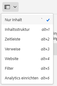 Ansichten des seitlichen Bedienfelds der Sites-Konsole