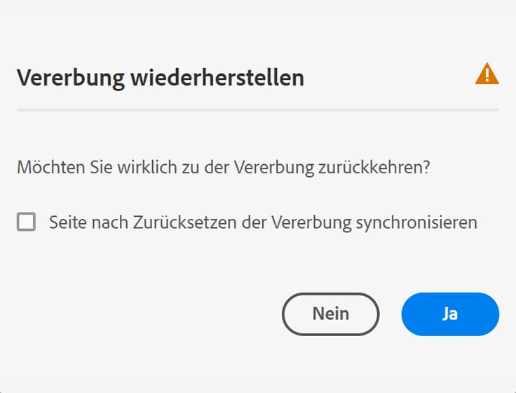 Modal mit Bestätigung der Wiederherstellung der Vererbung