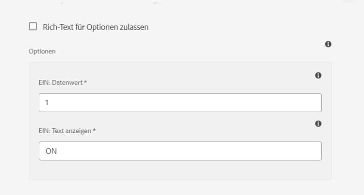 Rich-Text-Unterstützung für Optionen