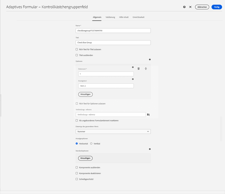 Registerkarte „Allgemein“