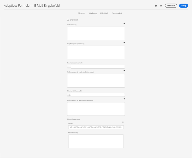 Registerkarte „Validierung“