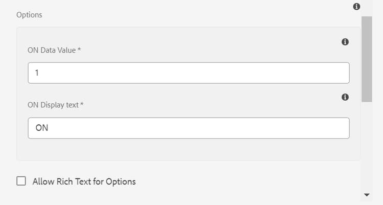 Rich-Text-Unterstützung für Optionen