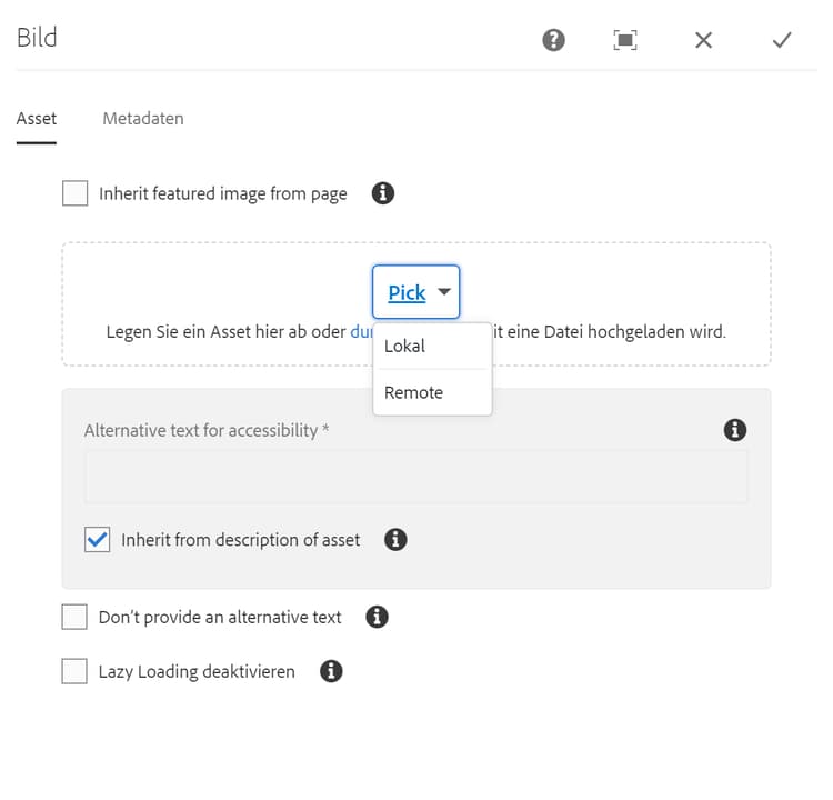 Remote- und lokale Option zur Auswahl von Bildern