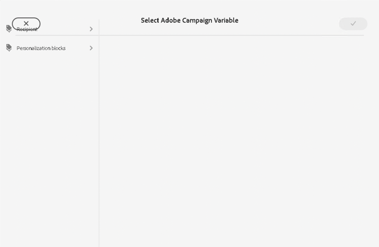 Dialogfeld „Adobe Campaign-Variable auswählen“