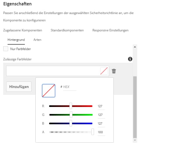 Registerkarte „Hintergrund“ im Dialogfeld „Design“ der Container-Komponente