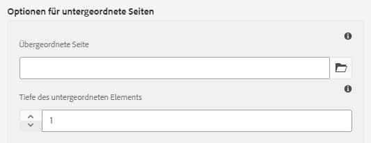 Optionen für untergeordnete Seiten