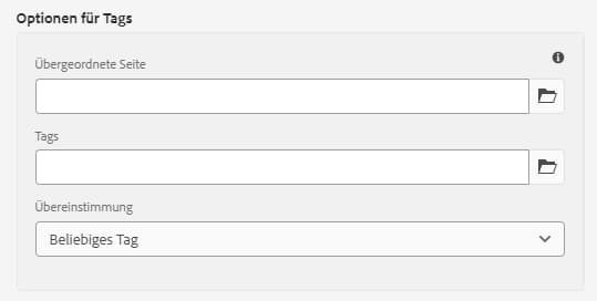 Optionen für die Tag-Liste