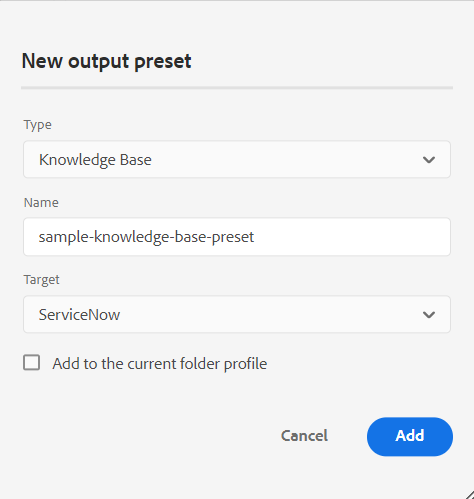 service now Knowledge Base preset