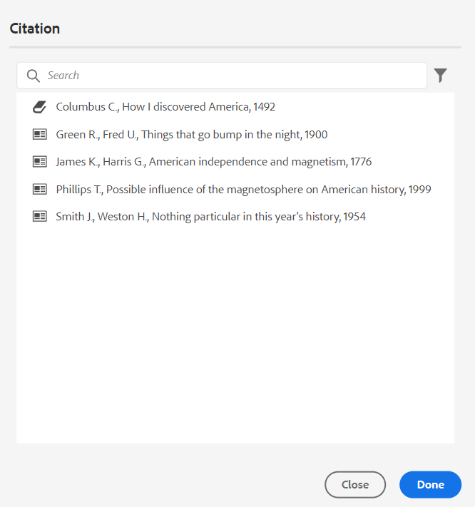 Dialogfeld "citation"