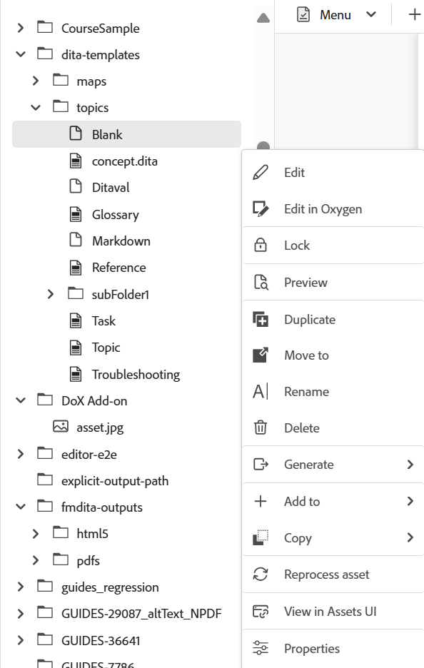 Optionsmenü einer Datei in der Repository-Ansicht