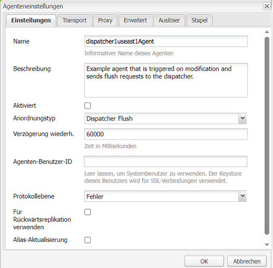 Abbildung der Registerkarte mit den Einstellungen des Hauptkonfigurationsbildschirms mit dem Serialisierungstyp als Dispatcher Flush angezeigt