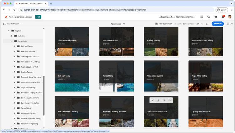 Admin-Ansicht von AEM Assets