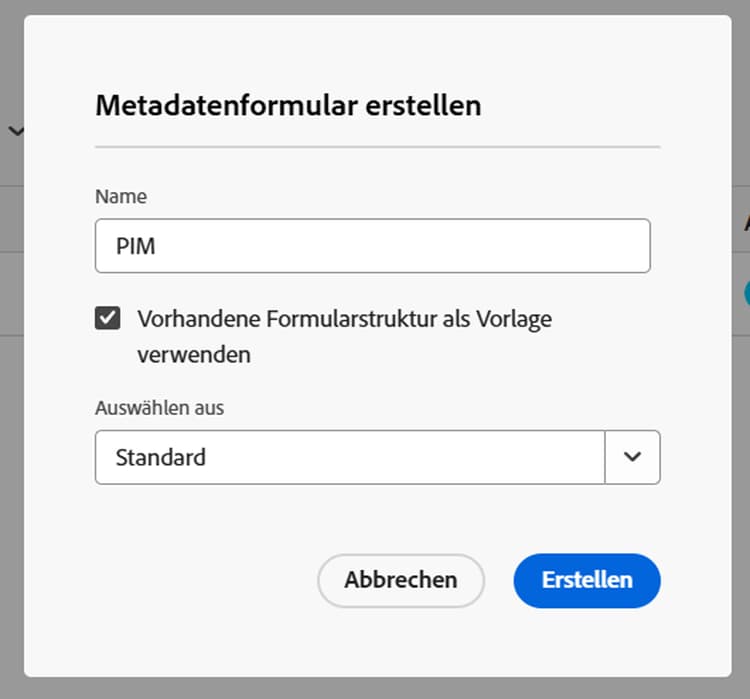 Erstellen eines Metadatenformulars