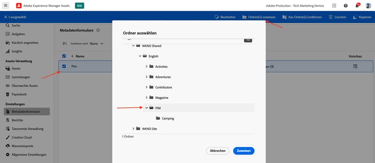 Anwenden des Metadatenschemas