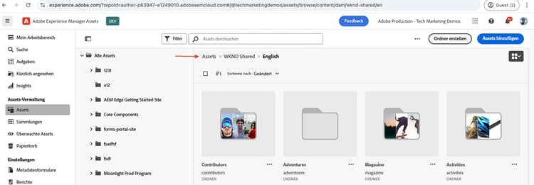 Navigieren zum Ordner