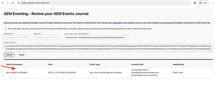 AEM-Ereignisjournaldaten