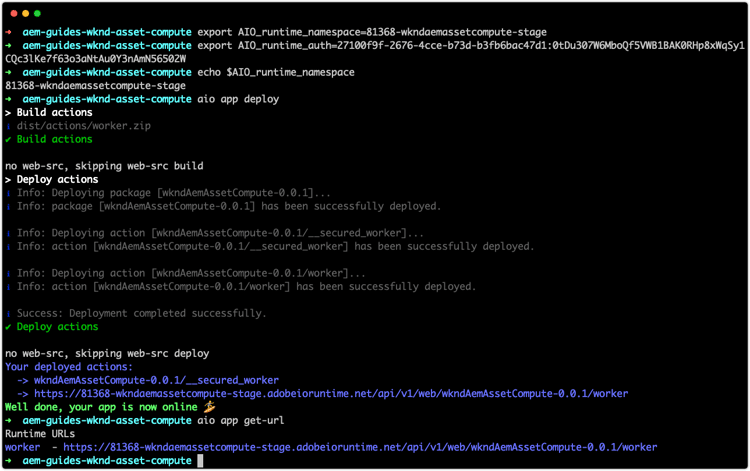 „aio app deploy“ mit Exportvariablen