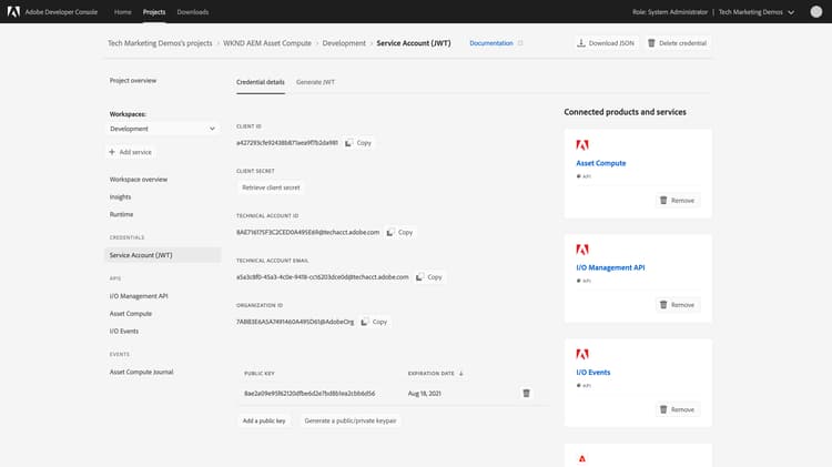 Anmeldeinformationen für das Adobe Developer-Dienstkonto