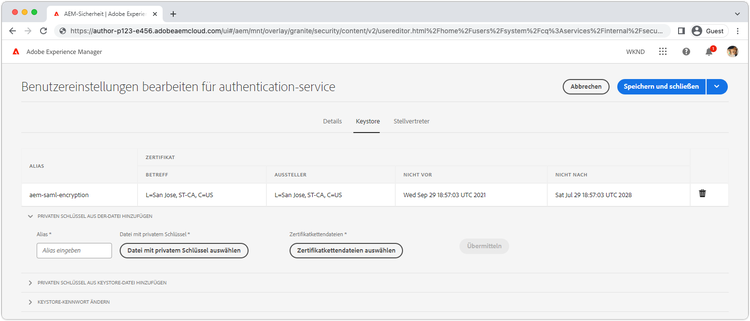 AEM-Keystore „authentication-service“