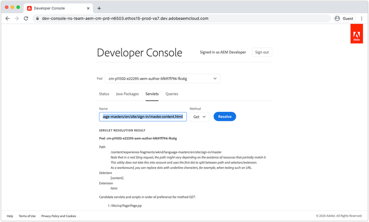 Developer Console – Servlets