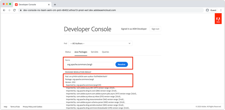 Developer Console – Java-Pakete