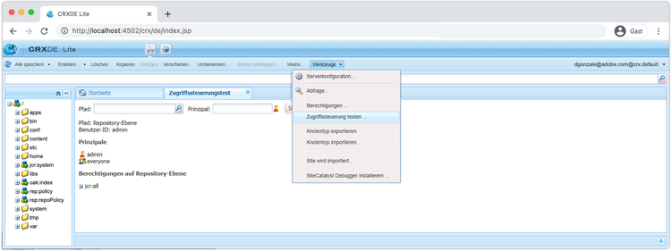 CRXDE Lite – Zugriffssteuerung testen