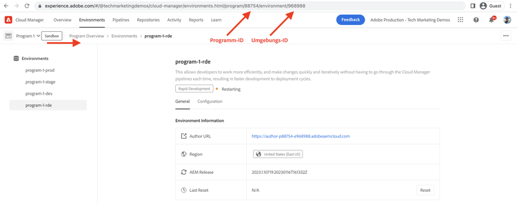 Programm- und Umgebungs-ID