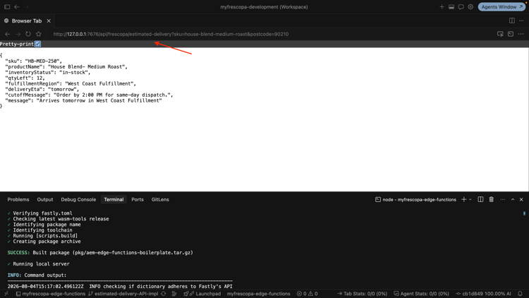 Lokaler Entwicklungs-Server, der auf den geschätzten Versandendpunkt reagiert