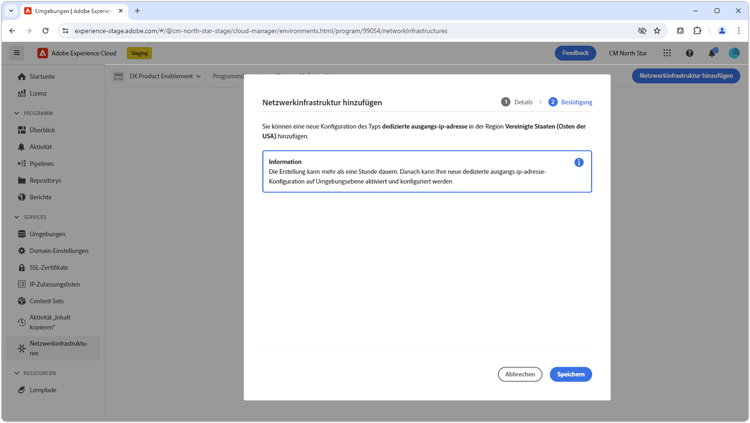 Erstellung der dedizierten Ausgangs-IP-Adresse bestätigen