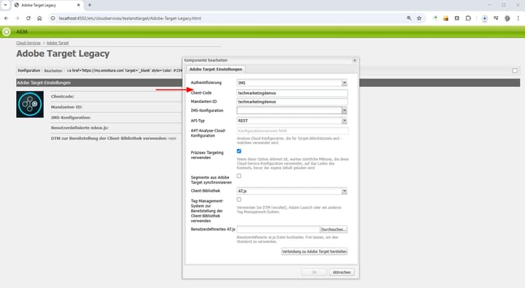 Adobe Target Legacy-Konfiguration