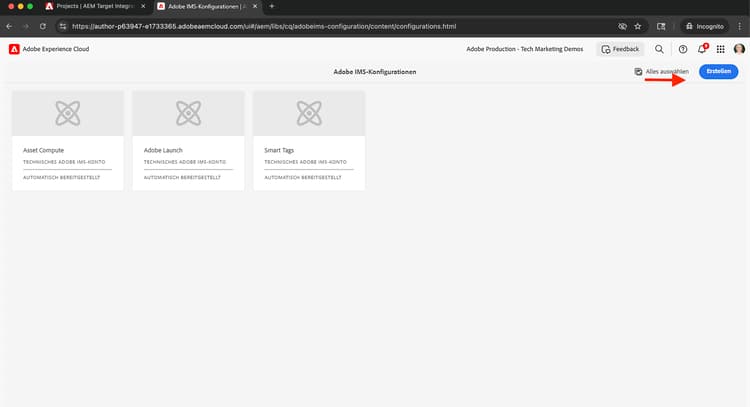Erstellen der Adobe IMS-Konfiguration