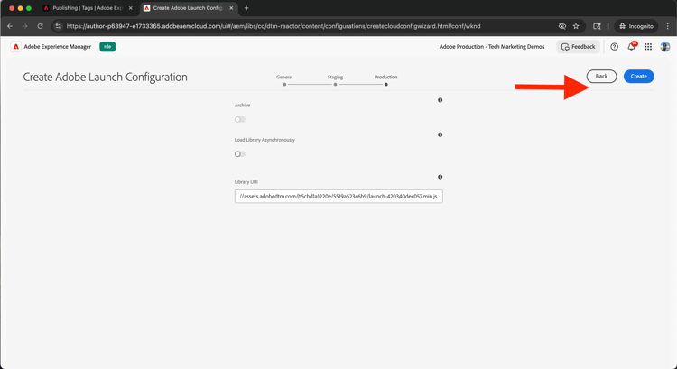 Details der Adobe Launch-Konfiguration