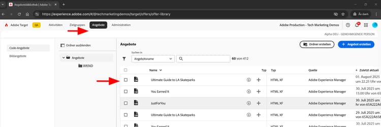 Adobe Target-Angebote