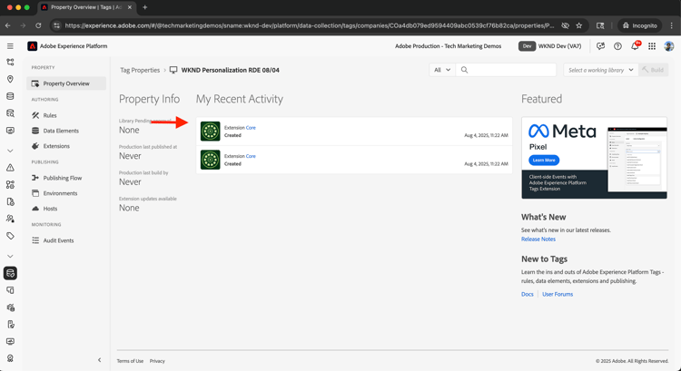 Adobe Tags Core-Erweiterung