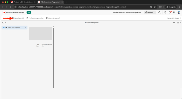 Eigenschaften von Experience Fragments
