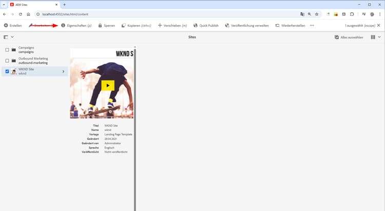 AEM-Site-Eigenschaften